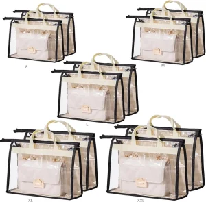 Texpack Clear Handbag Storage Organizer Dust Cover Bags Transparent Purse Protector Storage Bag with Zipper and Handle