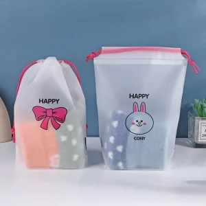 Translucent Frosted Drawstring Packaging Storage Bag with Logo