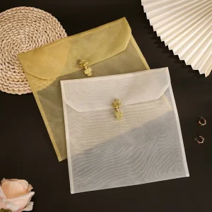 Transparent Dress Scarf Clothes Underwear Cosmetic White Organza Gift Packaging Envelope Pouch Bags with Button Flap
