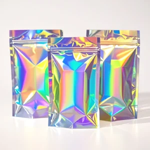 Transparent Holographic Ziplock Bags with Gravure Printing Low MOQ Recyclable Plastic Packaging for Jewelry & Festival Use