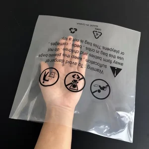 Transparent LDPE Flat Poly Bag with Suffocation Warning Open Mouth Plastic Bag for Apparel Packaging