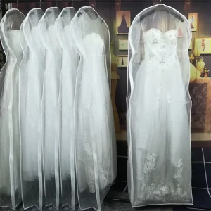 Transparent Voile Bridal Dress Dust Cover Side Zipper Luxury Foldable Non Woven Wedding Dress Bag Custom Organza Storage Bag