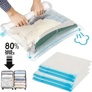 Transparent Zipper Large Clothes Vacuum Compression Travel Bag Hand Roll up Space Saver BPA Free Eco friendly Foldable for