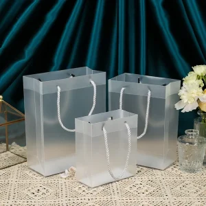 Valentine’s Day Birthday Gift Frosted Plastic Tote Gift Bag Standing Dress Scarf Shoe Gift PVC Bag with Handle