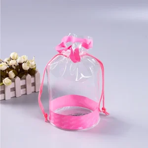 Waterproof PVC Drawstring Cosmetic Packaging Bag Custom Logo Reusable for Skincare Products Packaging