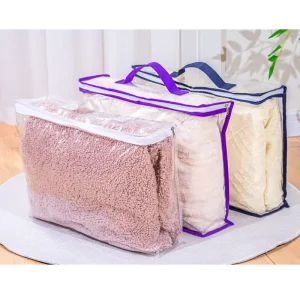 Waterproof PVC Eco Friendly Foldable Clothes Storage Bag Organizer Transparent Moving Totes Reinforced Handle Sturdy Zipper