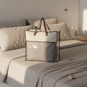 Waterproof Transparent PVC Quilt Pillow Bags Bedding Storage Bags with Handle and Zipper for Household Use