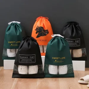 Waterproof Travel Household Custom Logo Sports Non Woven Fabric PVC Drawstring Shoe Storage Dust Bag for Shoes Travel