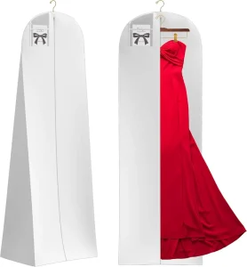 Wedding Dress Garment Bag with Gusseted for Ball Gowns Bridal Dress Large Dress Bags for Gowns Long Travel Dress Cover White