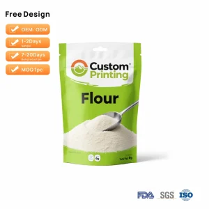 Wheat Flour Stand Up Pouch Digital Printing Custom Printed MOQ 100pcs Resealable Food Grade Moisture Proof Packaging Bag
