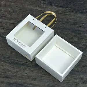 White Paper Foldable Gift Box with Window Drawer style Offset Printing for Underwear Socks Tea & Souvenir Packaging