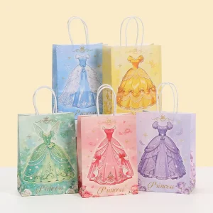 YS Eco Friendly Biodegradable Princess Dress Printed Kraft Paper Tote Bag for Children’s Birthday Party Gift Wrapping