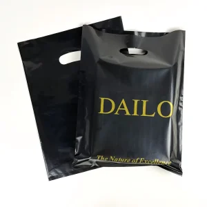 Yiwu Factory Custom Black Plastic Handbags Four Finger Bags Fashionable Clothing Store Shopping Gift Bags Packaging