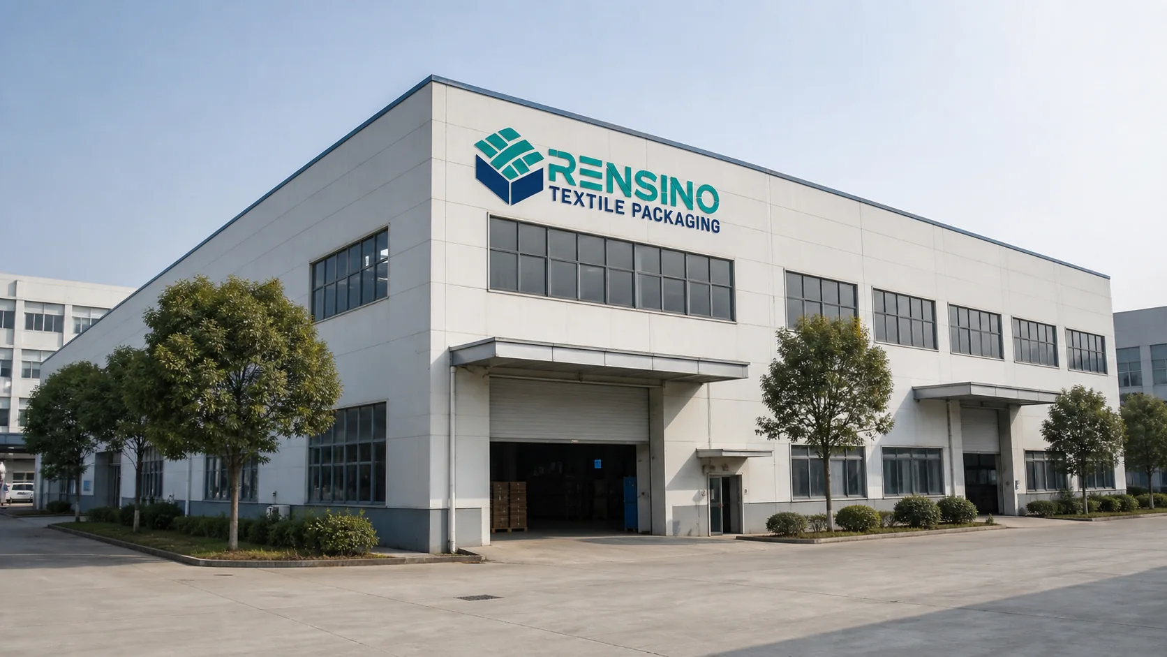 Rensino textile packaging factory exterior in China