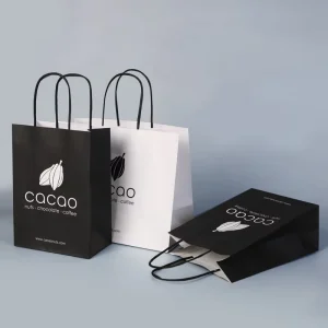 定制白色和棕色牛皮纸袋扭曲手柄食品级牛皮外卖面包纸包装标志定制