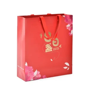 定制印刷徽标环保可重复使用牛皮纸包装袋胶印金箔礼品袋带丝带手柄