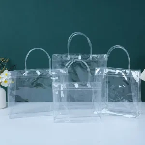 定制尺寸印刷标志塑料物品袋透明包装聚氯乙烯透明礼品袋带手柄