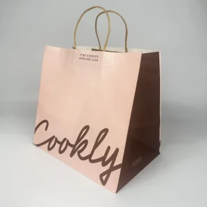 定制环保耐用高品质牛皮纸袋，带平棉手柄，食品级数码印刷