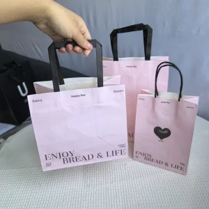 可回收粉色纸袋定制棕色牛皮纸袋带手柄牛皮纸购物袋带您自己的标志