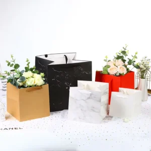 鲜花蛋糕包装方形纸袋 婚礼礼品纸袋 带绳手柄