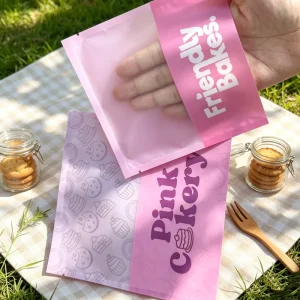 定制印刷三边封真空食品级防潮热封包装袋，适用于带窗袋的零食坚果饼干